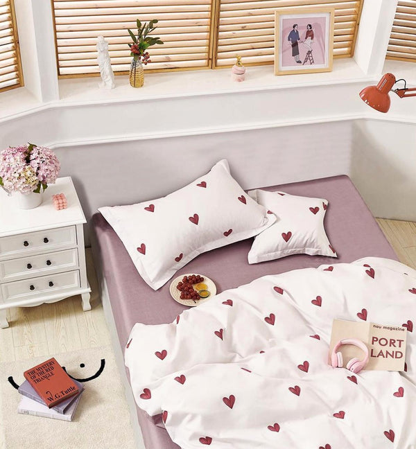 Lenjerii Finet Pucioasa Pat Dublu Albe Roz Inimioare BF376