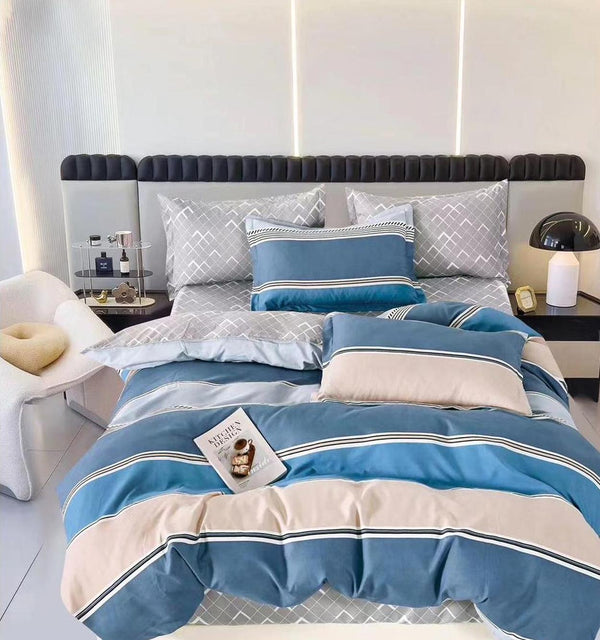 Lenjerii Finet Pucioasa Pat Dublu Albastre Dungi BF506