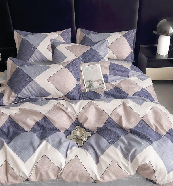 Lenjerii Finet Pucioasa Pat Dublu Albastre Gri Geometric BF570
