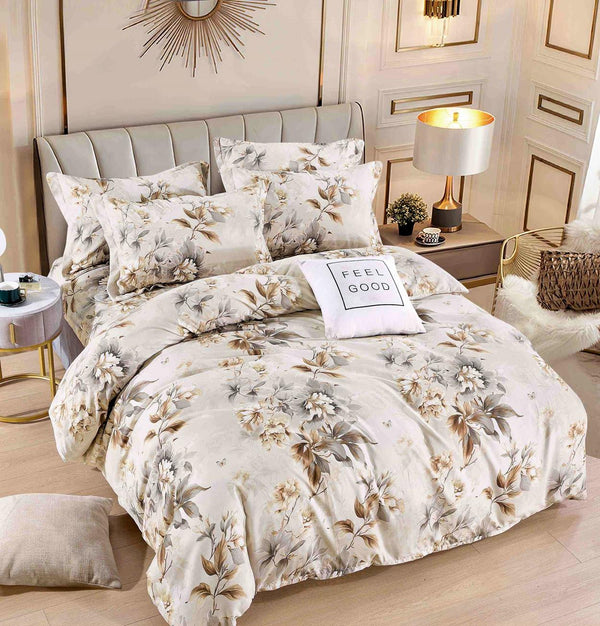 Lenjerii Bumbac Finet Satinat Pat Dublu Crem Floral BFJ262