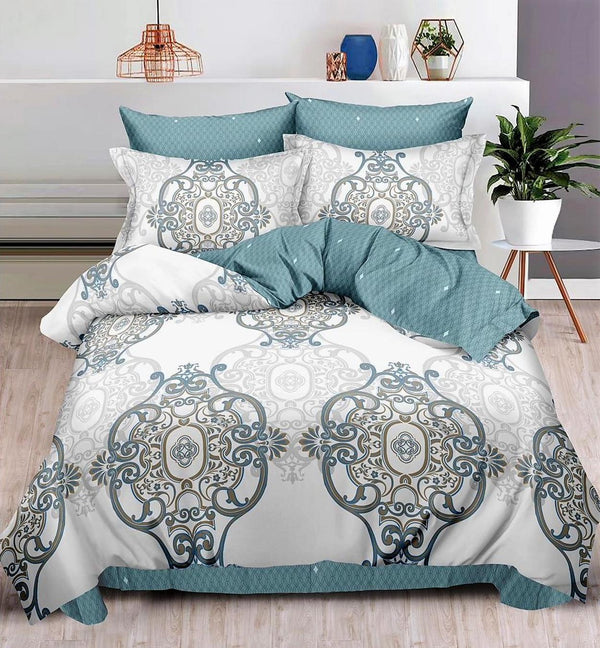 Lenjerii Bumbac Finet Satinat Pat Dublu Albe Albastre Oriental BF481