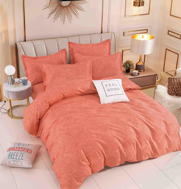 Lenjerii Finet Satinat Pat Dublu Portocaliu Flori BFJ177