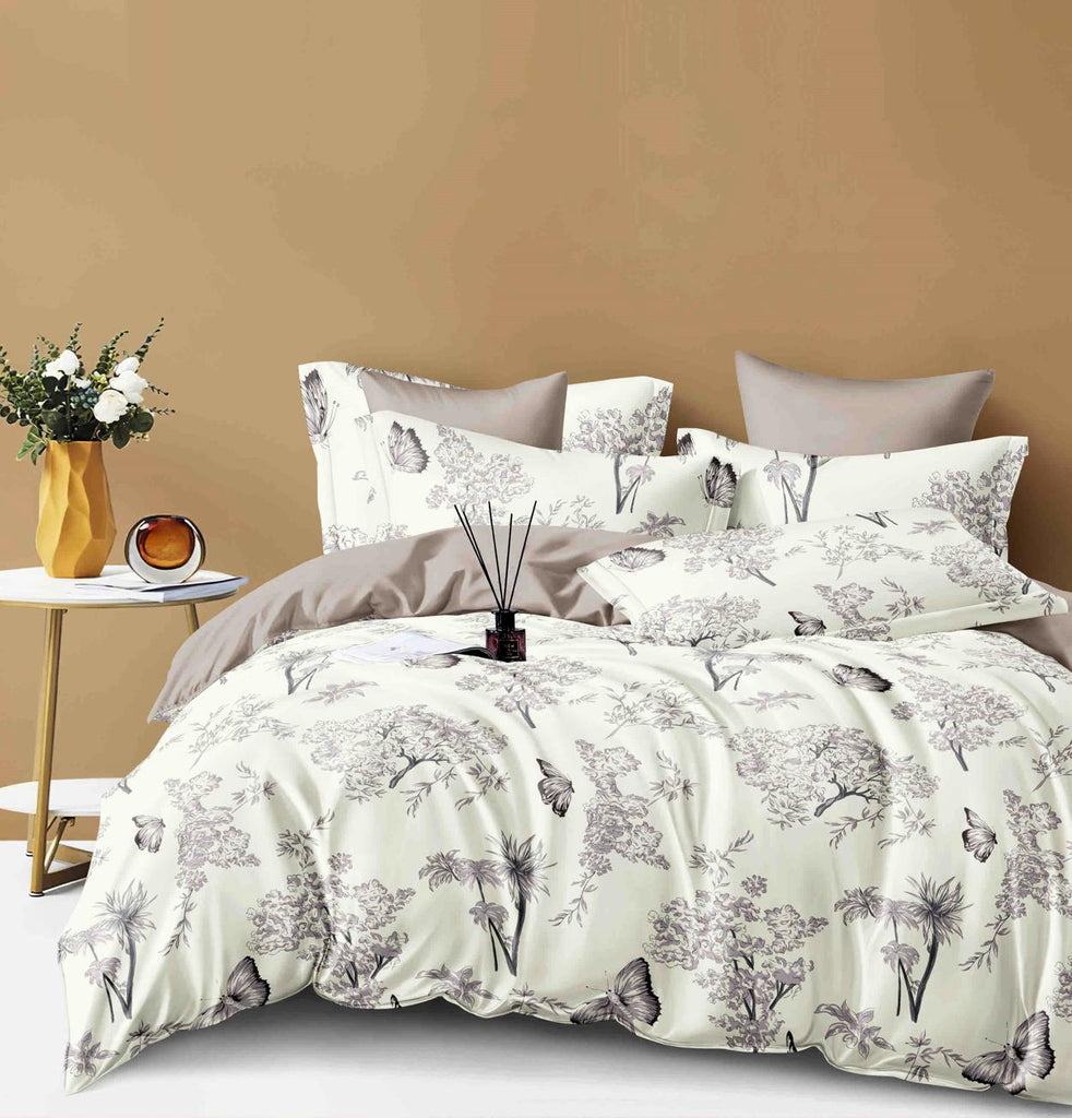 Lenjerii Finet Satinat Pat Dublu Gri Crem Floral BFJ81