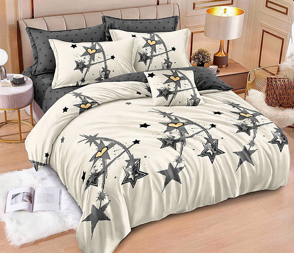 lenjerii finet pucioasa pat dublu crem gri inimioare stele BF631