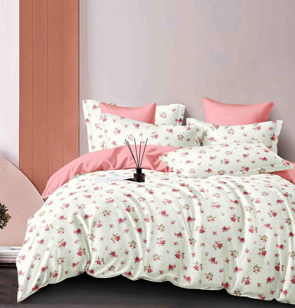 Lenjerii Finet Satinat Pat Dublu Albe Roz Floral BFJ88