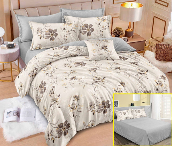 Lenjerii cu Elastic Finet Pucioasa Pat Dublu Gri Floral BF640