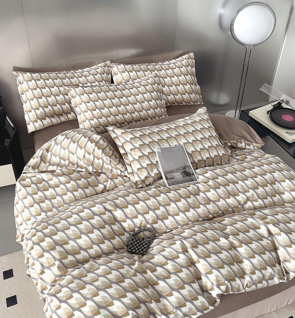 Lenjerii Finet Pucioasa Pat Dublu Bej Abstract BF567