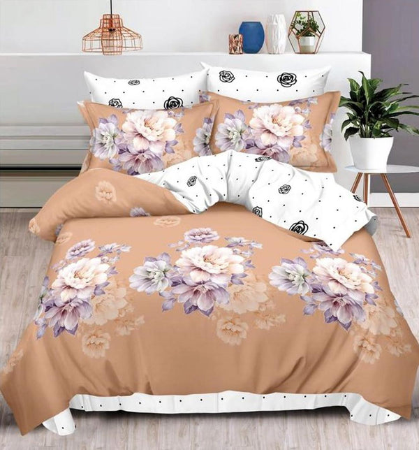 Lenjerii Bumbac Finet Satinat Pat Dublu Bej Floral BF439