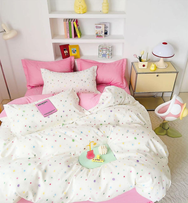 Lenjerii Finet Pucioasa Pat Dublu Albe Roz Buline BF518