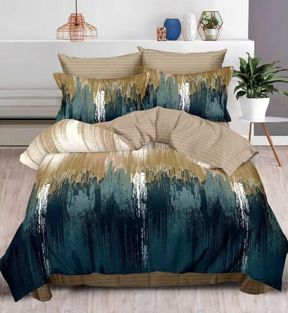 Lenjerii cu Elastic Finet Pucioasa Pat Dublu Verde Bej Abstract BF610
