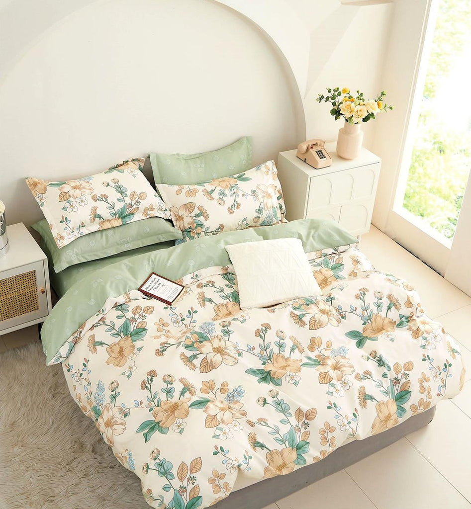 Lenjerii Finet Pucioasa Pat Dublu Verzi Crem Floral BF519