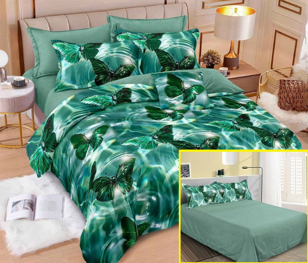 Lenjerii cu Elastic Finet Pucioasa Pat Dublu Verde Fluturi BF639