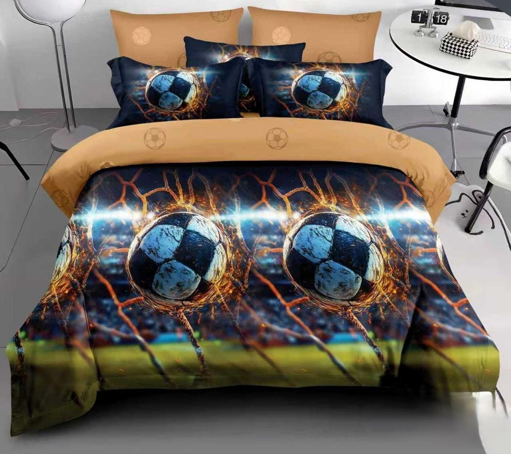 lenjerii bumbac finet pucioasa pat dublu verde maro fotbal BF627