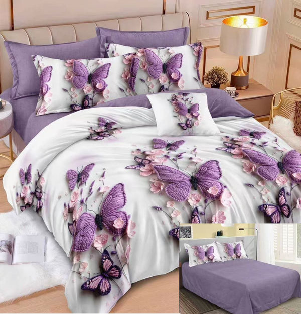 Lenjerii cu Elastic Finet Pucioasa Pat Dublu mov Fluturi BF644