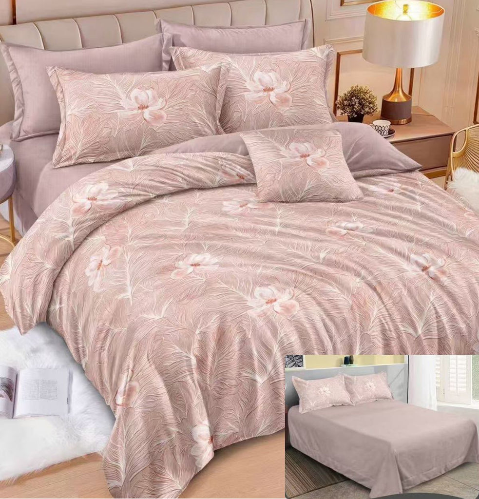 Lenjerii cu Elastic Finet Pucioasa Pat Dublu Roz flori BF645