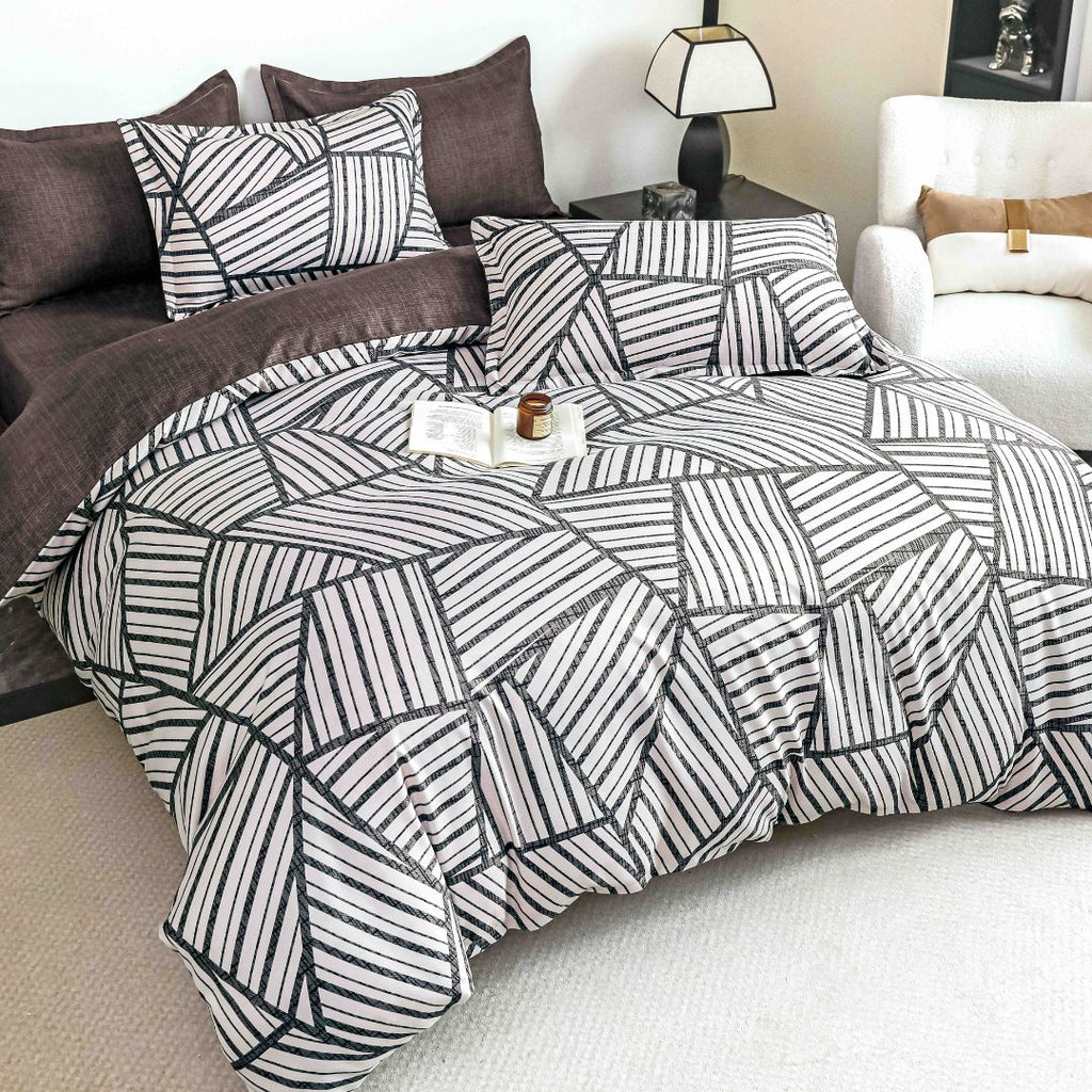 Lenjerii Bumbac Finet Clasic Pat Dublu Alb Geometric BFJ203