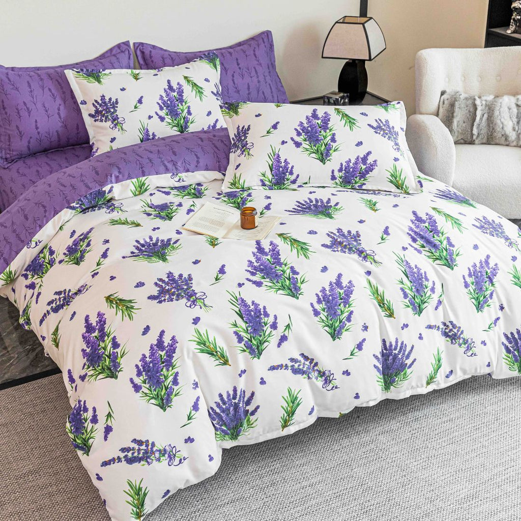 Lenjerii Bumbac Finet Clasic Pat Dublu Alb Lavanda BFJ211