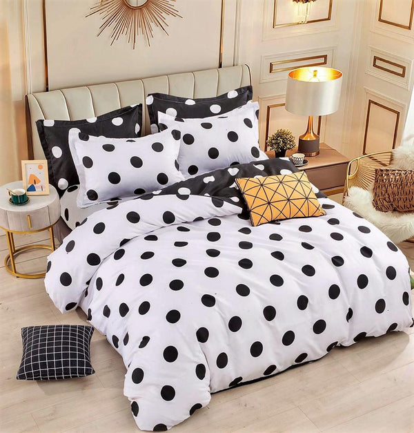 Lenjerii Bumbac Finet Satinat Pat Dublu Alb Negru Buline BFJ31