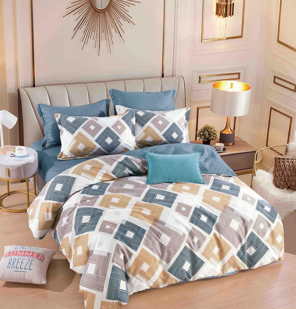 Lenjerii Bumbac Finet Satinat Pat Dublu Multicolor Forme Geometrice BFJ74