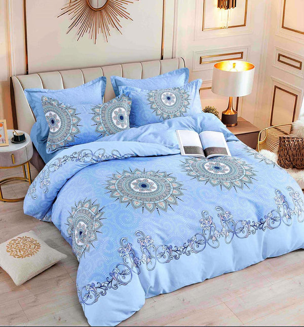 Lenjerii Bumbac Finet Satinat Pat Dublu Albastre Oriental BFJ10