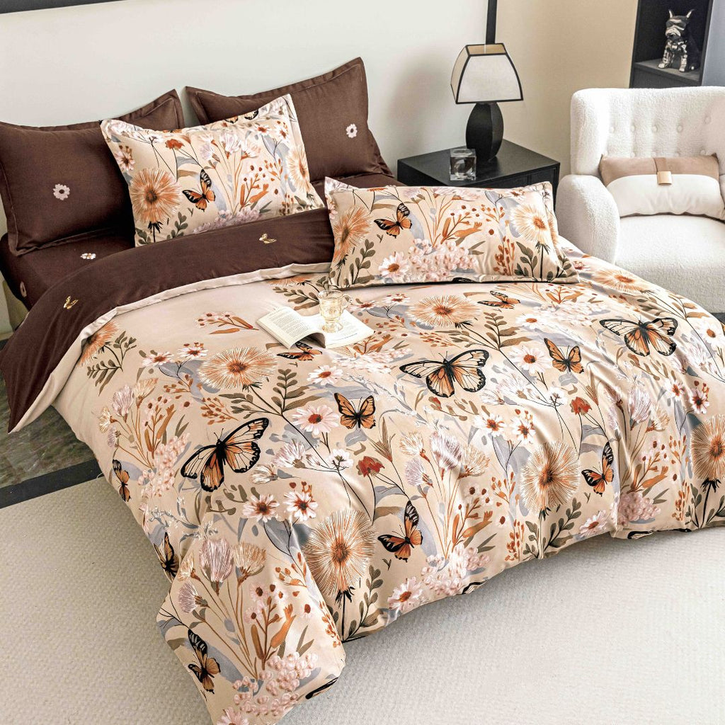 Lenjerii Bumbac Finet Clasic Pat Dublu Crem Fluturi BFJ204