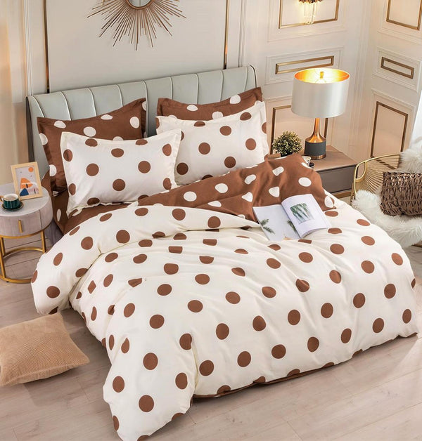 Lenjerii Bumbac Finet Satinat Pat Dublu Maro Crem Buline BFJ14