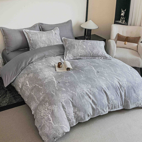 Lenjerii Bumbac Finet Clasic Pat Dublu Gri Copaci BFJ180