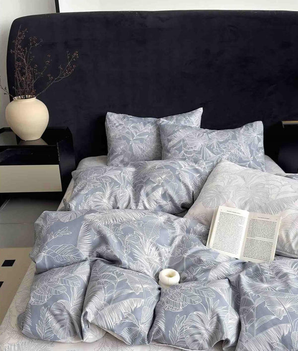 Lenjerii Finet Satinat Pat Dublu Gri Frunze BFJ96