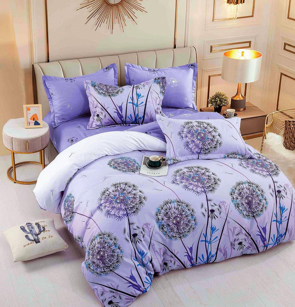 Lenjerii Bumbac Finet Satinat Pat Dublu Mov Floral BFJ44