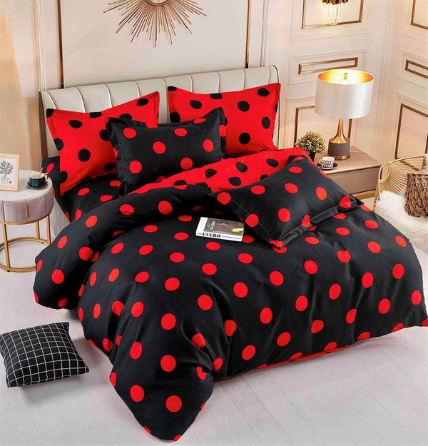 Lenjerii Bumbac Finet Satinat Pat Dublu Negre Buline Rosii BFJ63