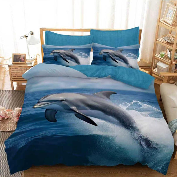 Lenjerii Bumbac Finet Modele Identice cu Poza Pucioasa Albastre Delfini BFP49