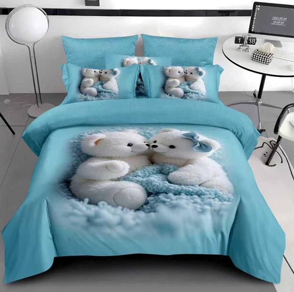 Lenjerii Bumbac Finet Modele Identice cu Poza Pucioasa Albastru Ursuleti BFP50