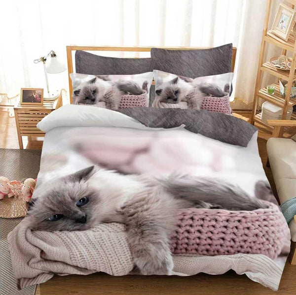 Lenjerii Bumbac Finet Modele Identice cu Poza Pucioasa Gri Pisicute BFP60