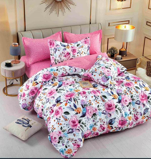 Lenjerii Bumbac Finet Satinat Pat Dublu Roz Floral BFJ57