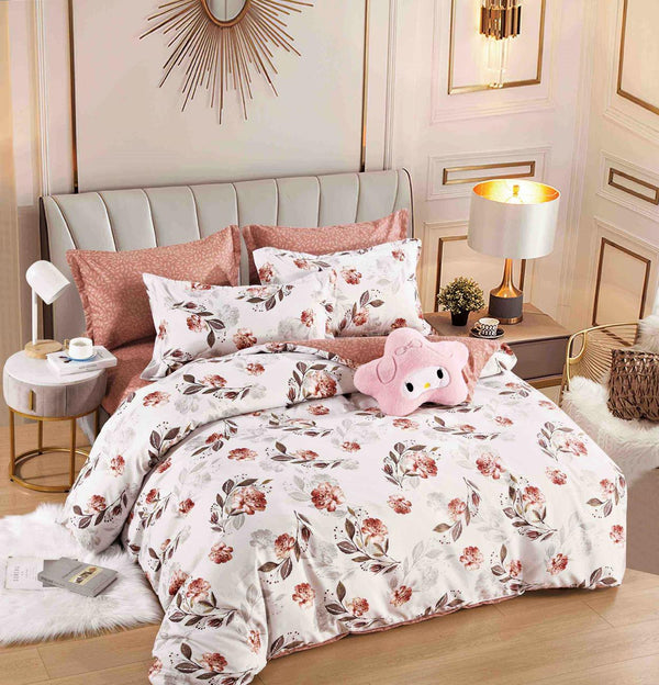 Lenjerii Finet Satinat Pat Dublu Albe Roz Floral BFJ99