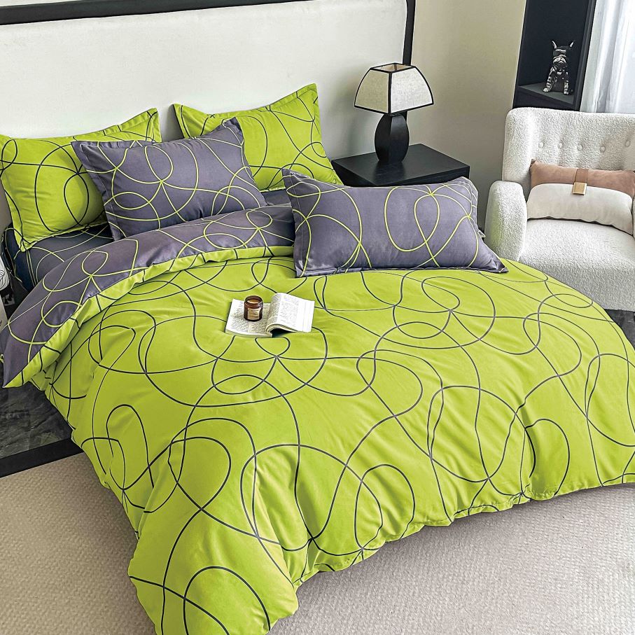 Lenjerii Bumbac Finet Clasic Pat Dublu Verde Geometric BFJ182