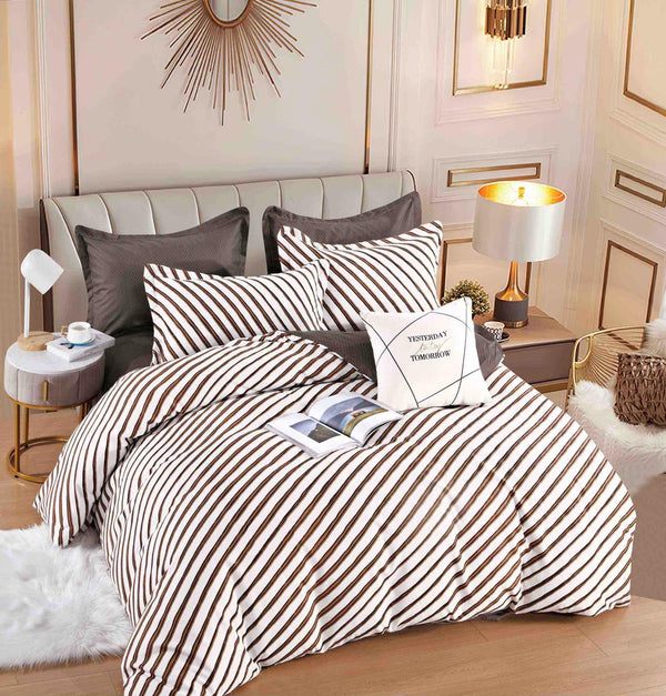 Lenjerii Finet Satinat Pat Dublu Albe Maro Dungi BFJ102