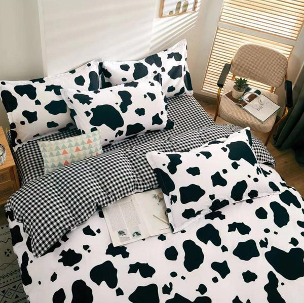 Lenjerii 1+1 Gratis Bumbac Satinat Pucioasa Alb Negru Carouri Dalmatian L595