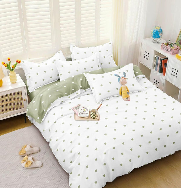 Lenjerii 1+1 Gratis Bumbac Satinat Pucioasa Albe Verzi Inimioare L690 