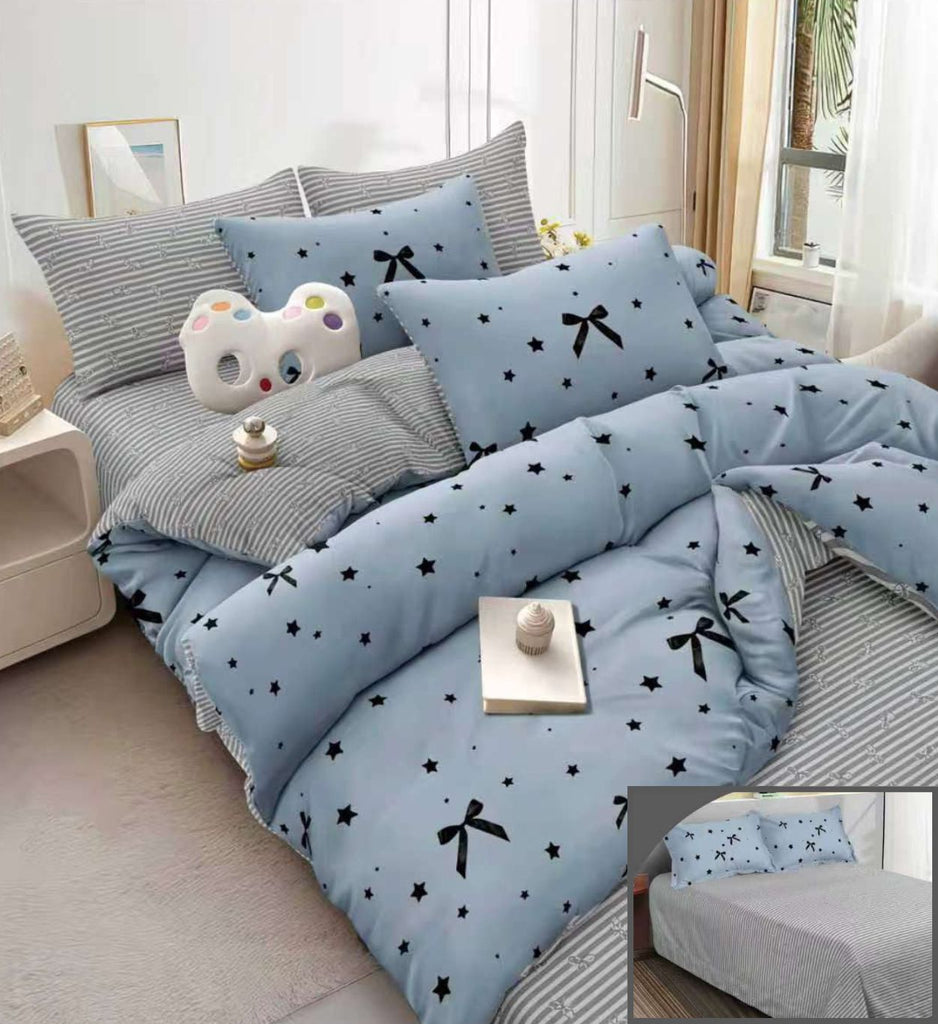 Lenjerii 1+1 Gratis Bumbac Satinat Pucioasa Albastru Fundite L742