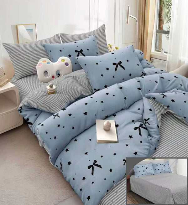 Lenjerii 1+1 Gratis Bumbac Satinat Pucioasa Albastru Fundite L742