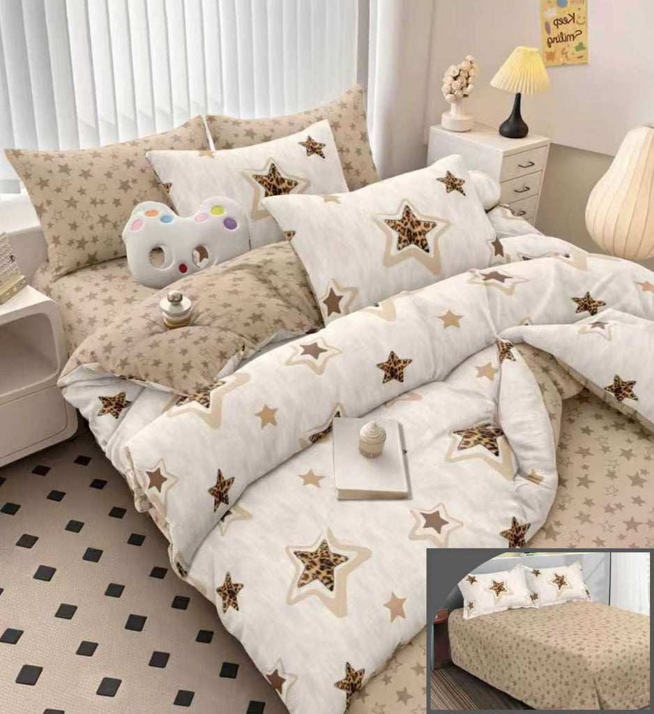 Lenjerii 1+1 Gratis Bumbac Satinat Pucioasa Bej Stelute L738