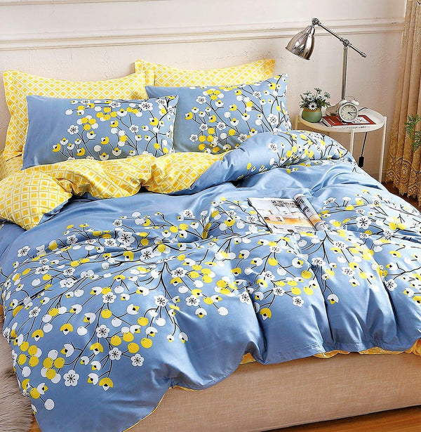 Lenjerii 1+1 Gratis Bumbac Satinat Pucioasa Galbene Bleu Floral L437