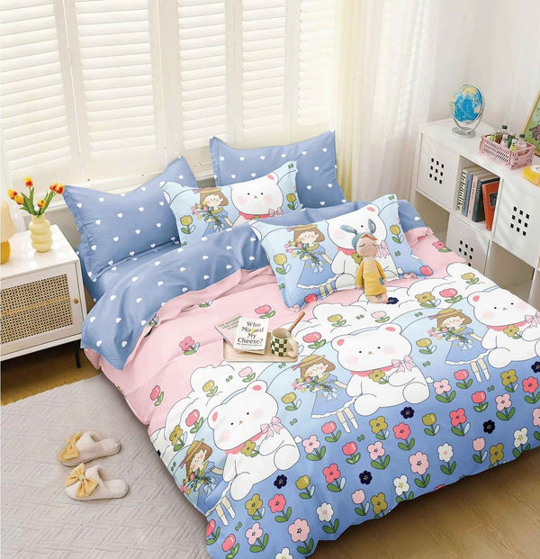 Lenjerii 1+1 Gratis Bumbac Satinat Pucioasa Albastru Roz Fetite L680