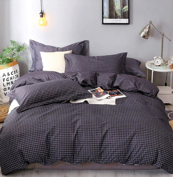 Lenjerii 1+1 Gratis Bumbac Satinat Pucioasa Albastre Inchis Carouri L580