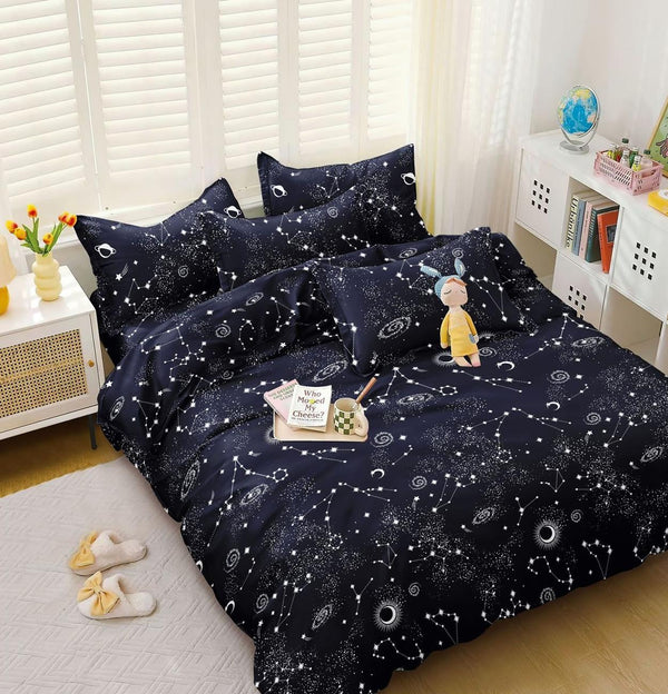 Lenjerii 1+1 Gratis Bumbac Satinat Pucioasa Albastru Stelute L686
