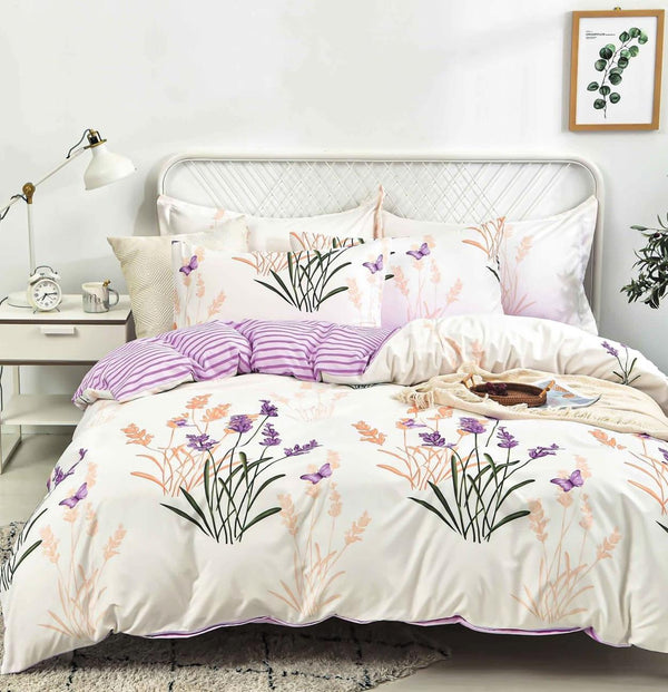 Lenjerii 1+1 Gratis Bumbac Satinat Pucioasa Crem Mov Floral L678