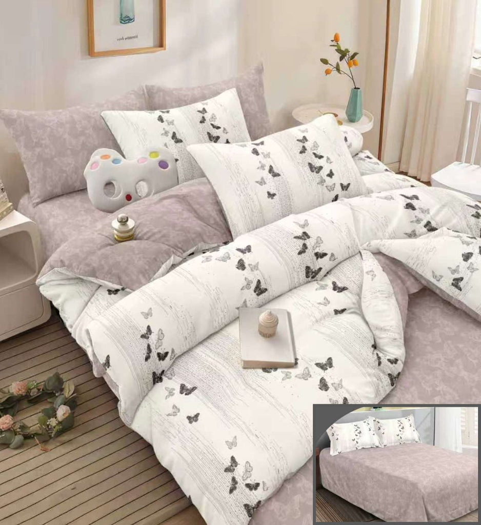 Lenjerii 1+1 Gratis Bumbac Satinat Pucioasa Crem Fluturi L740