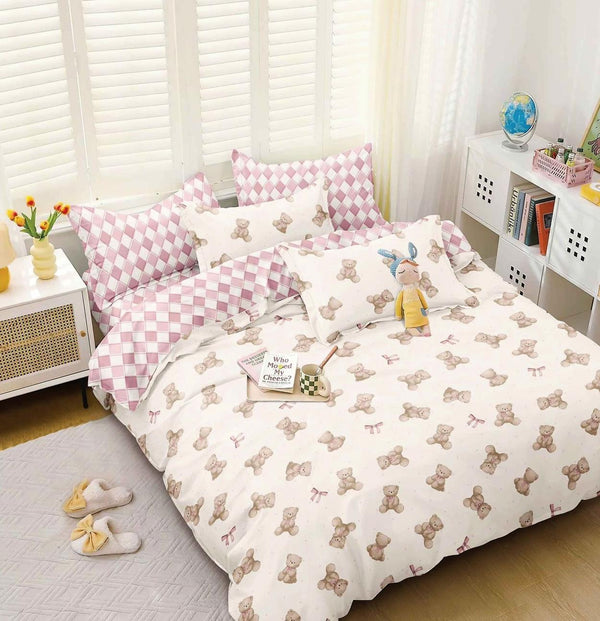 Lenjerii 1+1 Gratis Bumbac Satinat Pucioasa Roz Crem Ursuleti L677