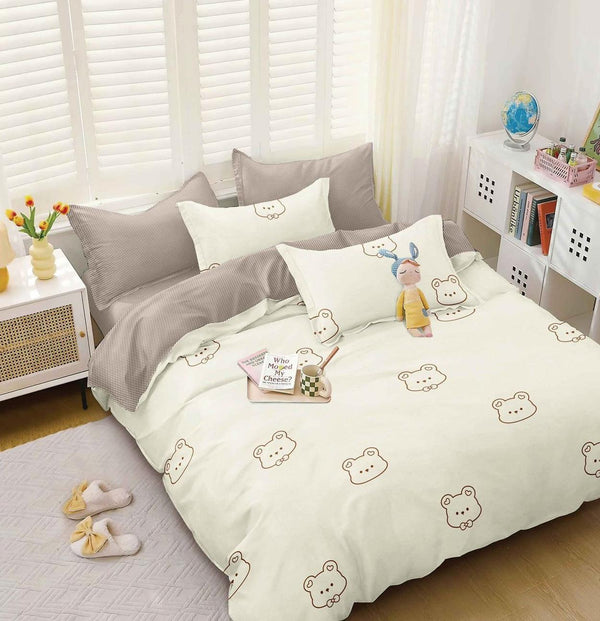 Lenjerii 1+1 Gratis Bumbac Satinat Pucioasa Crem Gri Ursuleti L681